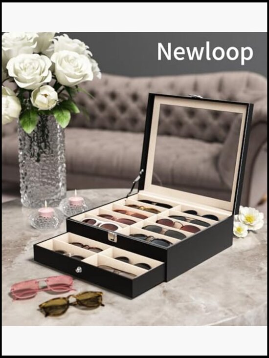 20 Slots Large Sunglass Organizer Box for Eyeglass Storage PU Leather Display main image 4